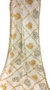 Ethnic Gota Dupatta in Soft Off White Cotton