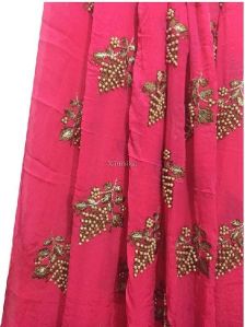 Kurti Material Blouse Fabric by meter Dark Pink Chiffon cream pearls embroidery