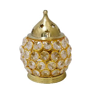 Brass and crystal decorative diya