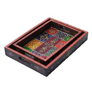 Brown colour handpainted wooden trays