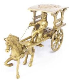 BRAS BRASS HORSE CART sculpture