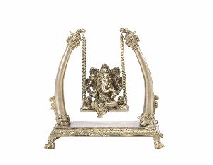 BRASS GANESHA ON SWING sculpture