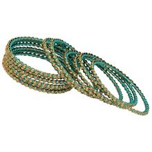 Gold Plating Turquoise Color Glass Stone Bangle