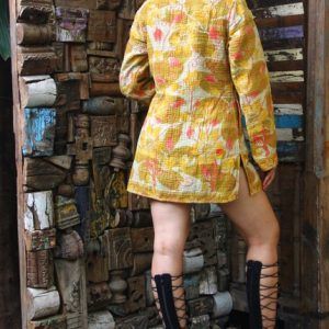 Ethnic Floral Women Wear Coat Reversible Kantha Quilt Jacket