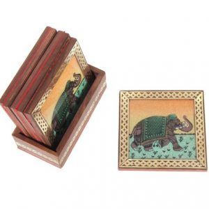 Gemstone Elephant Painting Tea or Coffee Coaster Set