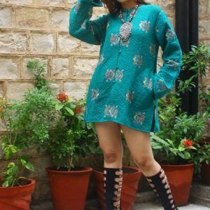 Kantha Quilt Jacket Ethnic Jacket Floral Women Wear Coat Reversible