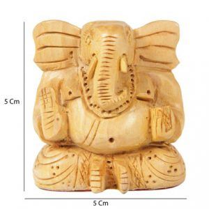Lord Ganesha Figurine Hand Carved Wooden Hindu God 5Cm