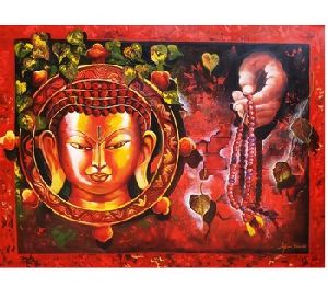 Bright Original handmade Acrylic Canvas Gautam Buddha artistic painting