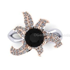 Black Diamond Flower Rings