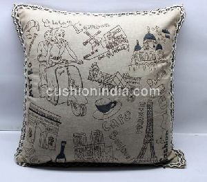 Embroidered Linen Designer Artwork Cushion