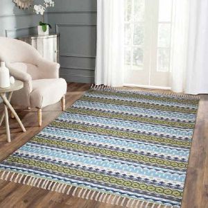 Green & Blue Hand Printed Cotton Rugs