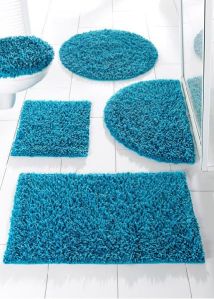 Madras Cotton Turquoise Bath Mat Set