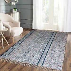Vintage Blue Hand Printed Cotton Rugs