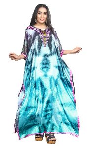 Digital Printed Satin Silk Long Kaftans Kurta For Women