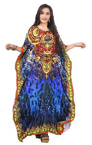 Women Satin Silk Digital Printed Multi Color Kaftan Kurta