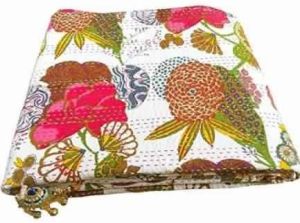 COTTON FLORAL PATTERN BEIGE HOME DCOR KANTHA Quilt