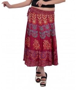 HAND BLOCK PRINTED MIDI LENGTH WRAP AROUND SHORT SKIRT