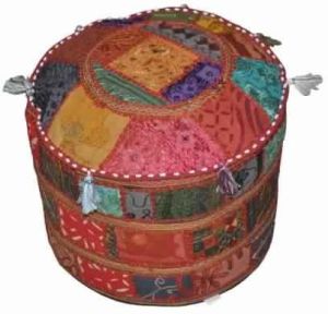 MBROIDERED PATCHWORK DECORATIVE COTTON POUF OTTOMAN COVER