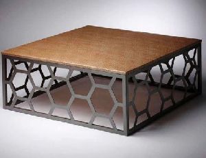 WOODEN TOP IRON COFFEE TABLE