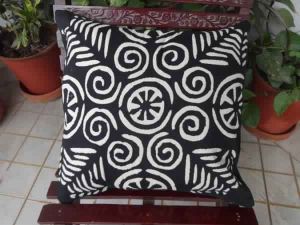 Applique Work Black & White Cotton Cusion Cover