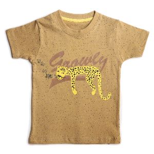 Boys MUSTARD HALF SLEEVE PRINTED COTTON TEE