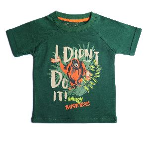 Boys OLIVE GREEN PRINTED HALF SLEEVE COTTON TEE