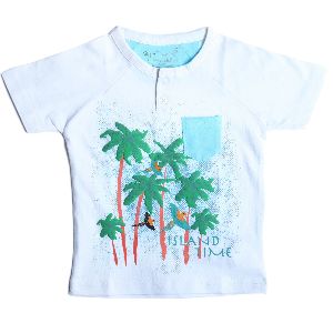 Boys WHITE HALF SLEEVE COTTON TEE WITH POCKET