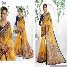 patch work printed old age indian bengal silk chettinad SAREE