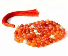 Mala Beads Carnelian Aquamarine 108 Beads Necklace