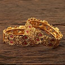 Temple Bangles With Matte Gold Plating