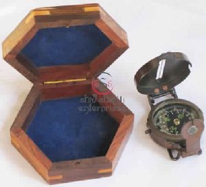 Nautical Brunton Compass With Wooden Box