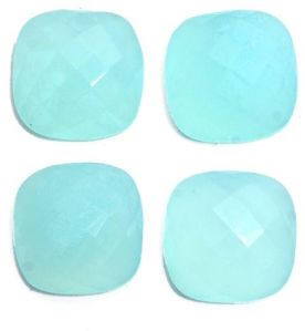 Aqua chalcedony cushion rose cut flat back gemstone