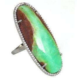 Chrysoprase oval silver cocktail ring