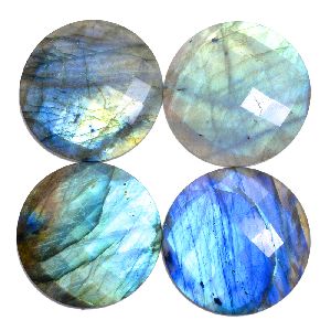 Labradorite round checkerboard cut flat cab