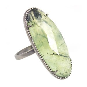 Prehnite oval silver cocktail ring