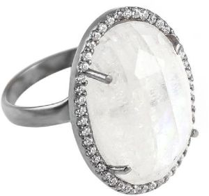 Vintage Rainbow Moonstone Oval Cut Cocktail Cubic Zirconia Ring
