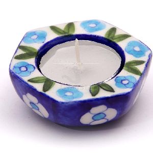 BLUE POTTERY HEXAGON DIYA