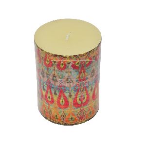 RED IKAT PATTERN PILLAR CANDLE