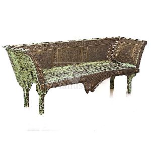 THREE SEATER WOOD AND BRASS SOFA