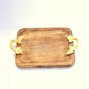 WOODEN AND ALUMINIUM SERVING TRAY