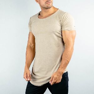 Lycra Blended Short Sleeve Round Neck Beige Men Workout T-Shirt