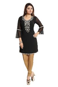 Charming Robe Black Women Kurti With Handwork