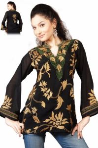 Cut Embroidered Black Designer Short Kurti Tunic