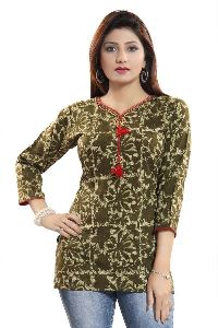 Gorgeous Green Ikkat Rayon Print Short Latest Kurti Design