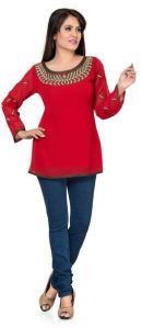 Remarkable Red Exclusively Party Wear Georgette Tunic Top