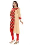 Right Fit Red Beige Poly Crepe Designer Cut Casual Tunic
