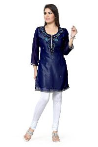 Stylista Navy Blue Georgette Short Tunic With Embroidery