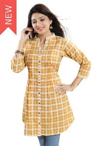 Wow Factor Yellow Checkered A-line Western Tunic Top