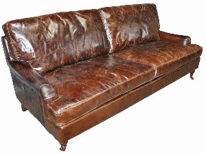 BIRCH FINISH LEATHER SOFA