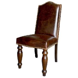 DISTRESSED FINISH LEATHER DINING CHAIR